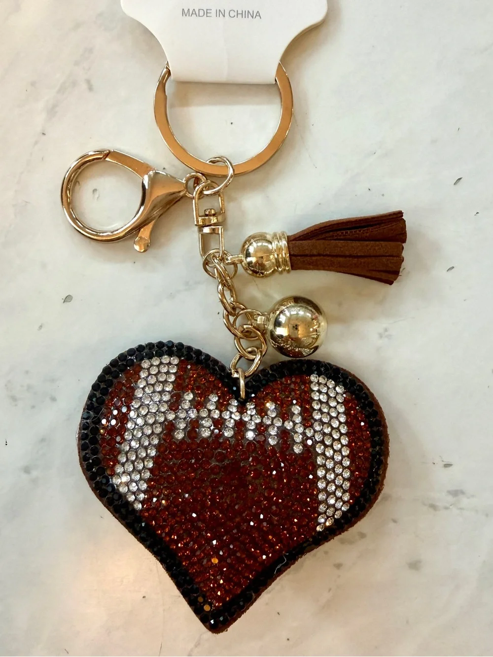 New Bling Rhinestone Football Heart Puffy Keychain / Purse Charm